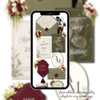 Sage Green Wedding Website with RSVP, Burgundy Floral Editable Canva Wedding Website