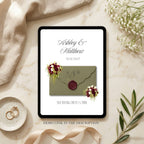 Sage Green Wedding Website with RSVP, Burgundy Floral Editable Canva Wedding Website