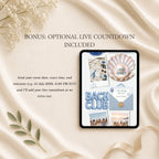 Beach bachelorette website with optional live countdown feature and interactive coastal-themed event pages.