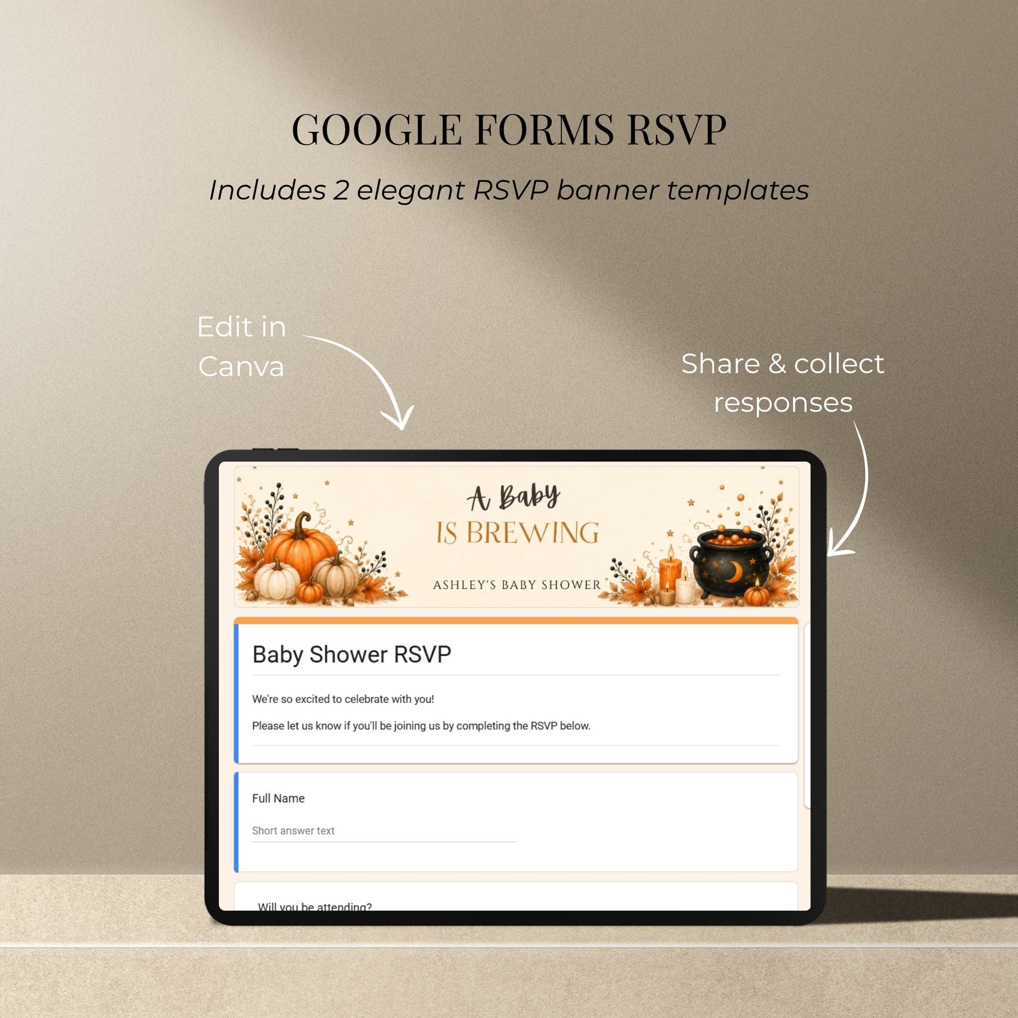 Baby shower RSVP website with integrated online guest response collection.