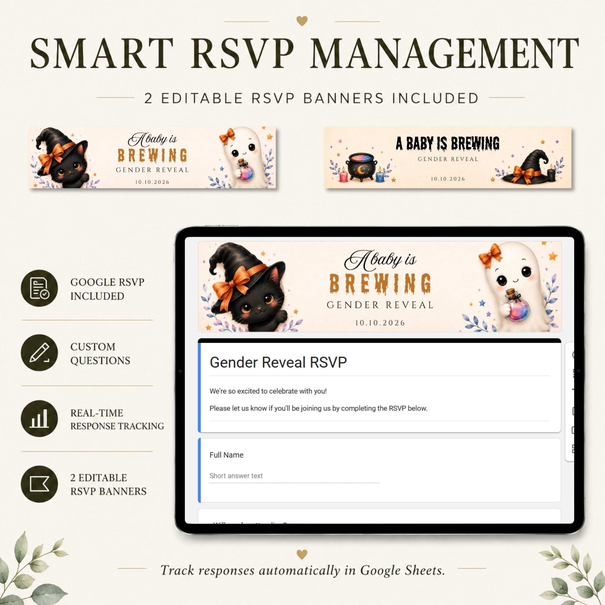 Gender reveal RSVP website with integrated online guest response collection.