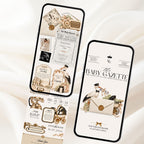 Baby Gazette website pages showing newspaper inspired baby shower sections, interactive details, photographs, RSVP and registry.