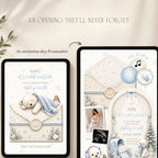 Fully editable Baby It's Cold Outside baby shower website template designed in Canva.