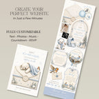 Baby shower website template including homepage, RSVP page, registry, countdown, and event details.