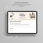 Google Forms RSVP template for the newspaper baby shower website with matching Baby Gazette banner and guest response fields.