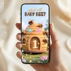 Editable bee gender reveal video showing personalized names, dates and reveal text.