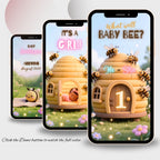 Mobile preview of the animated bee gender reveal video invitation.
