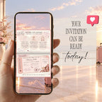 Pink birthday passport video displayed on a phone with dress code, accommodation information and boarding pass RSVP details.