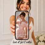 Birthday video invitation closing scene with personalised photo and editable name displayed on a mobile phone.