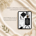 Editable wedding website template featuring wedding details and guest information