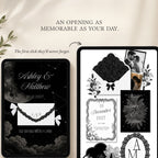 Luxury black and ivory wedding website homepage design with editorial layout