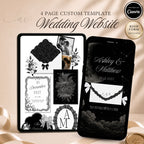 Black and ivory lace wedding website template with envelope opening page