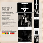 Overview of the three-page black tie doodle save the date website with animated invitation, wedding countdown, music, and RSVP.