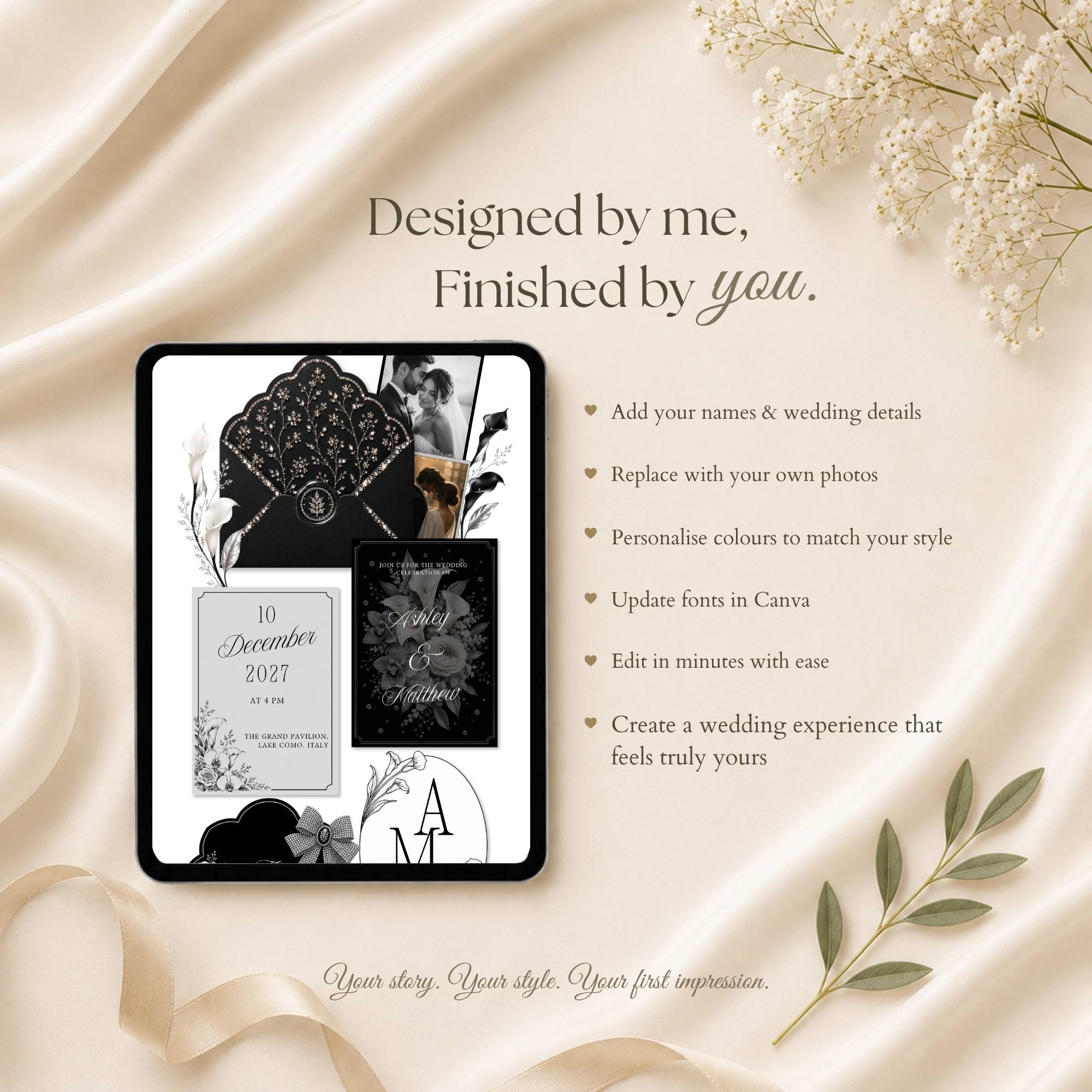 Wedding details page with ceremony reception and travel information