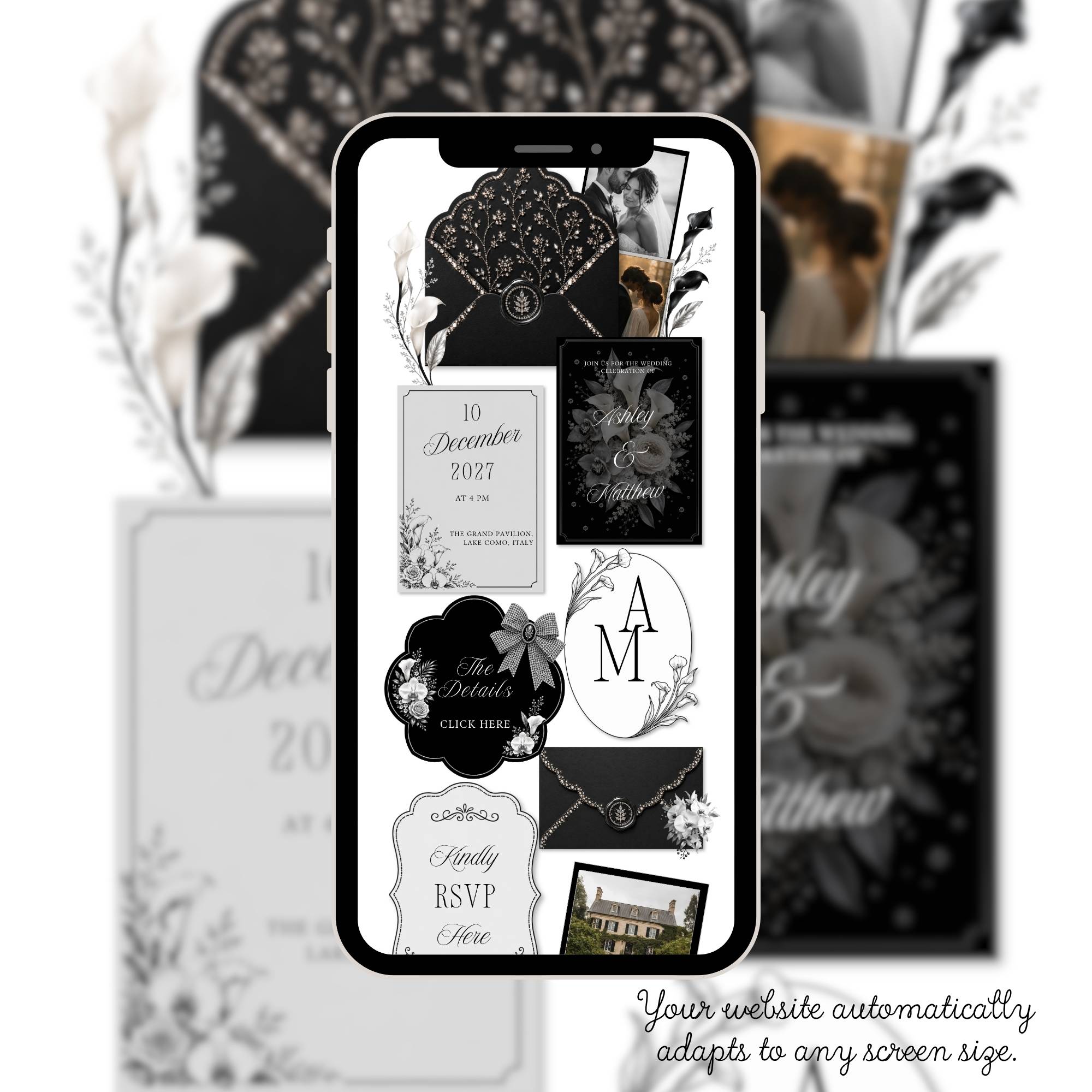 Love story page for black wedding website template editable in Canva