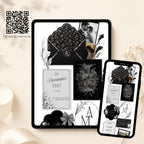 Mobile wedding website template with elegant black floral design