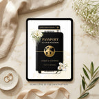 Complete preview of black wedding website template with interactive pages and travel-inspired design.