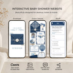 Features included in the Blue Jean Canva baby shower website with RSVP and registry.