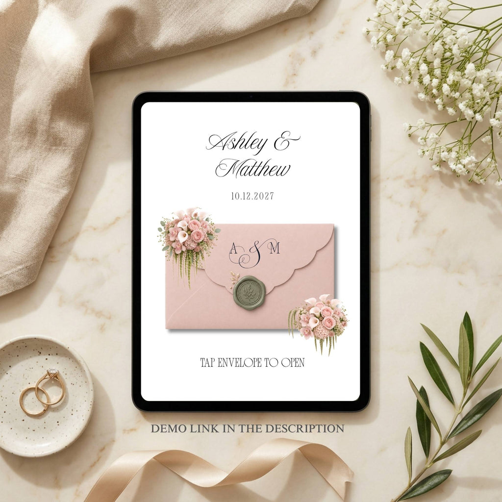 Modern romantic wedding website for announcing your wedding date online