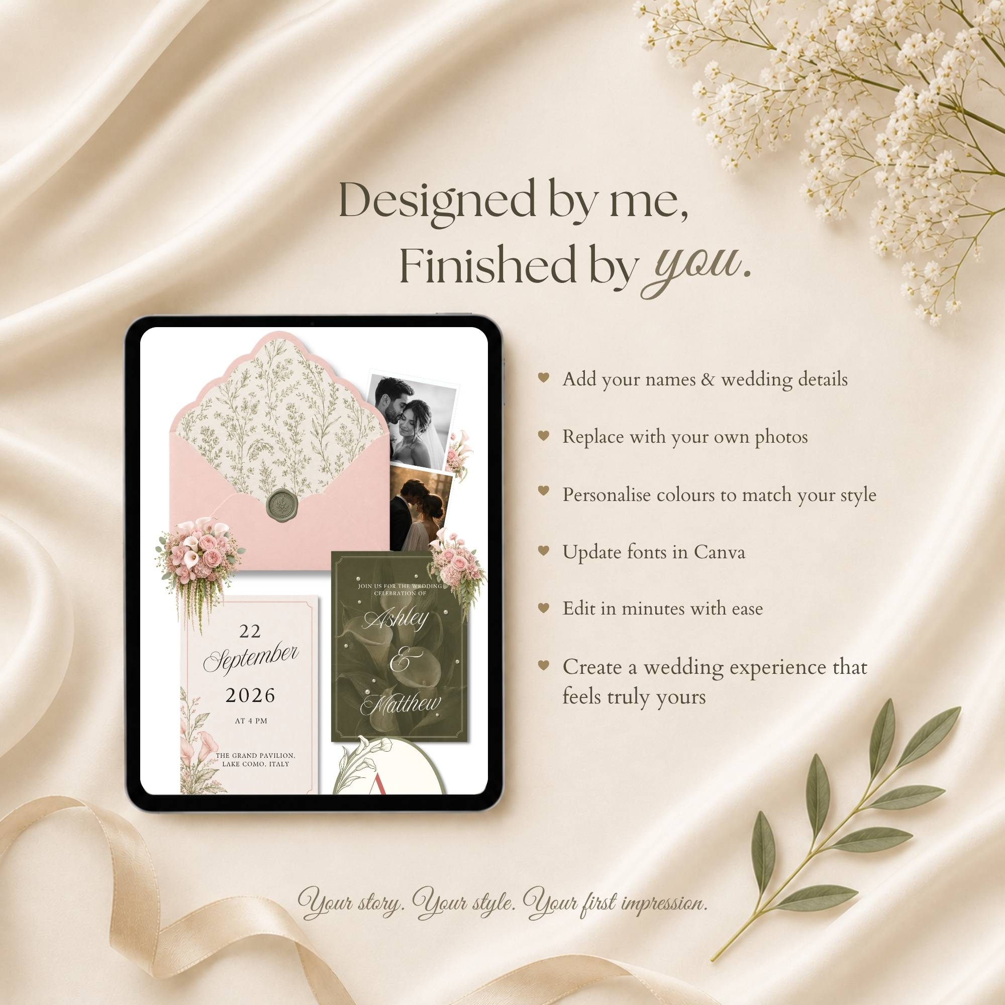 Wedding details page with ceremony reception and travel information