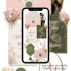 Love story page for blush pink wedding website template editable in Canva