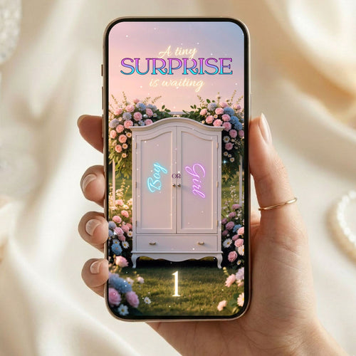 Editable boy closet gender reveal video designed for quick Canva customization.