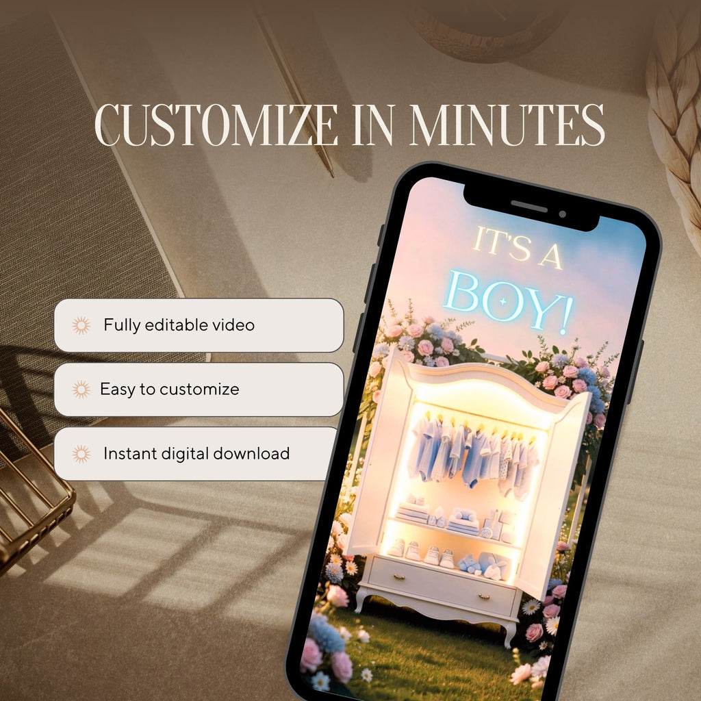 Responsive animated gender reveal video optimized for phones.