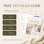 Wedding website template includes a detailed Canva guide with editing instructions, publishing tips, and RSVP setup assistance.
