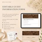 Editable guest information RSVP form matching the brown and ivory wedding website design.