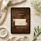 Brown wedding website template with RSVP banner and bonus resources included