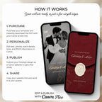Step-by-step instructions for purchasing, personalising, publishing and sharing a burgundy destination Save the Date website.