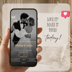 Romantic destination wedding website with live wedding countdown, black-and-white couple photography and elegant gold typography.