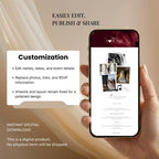 Fully editable Burgundy Wedding Website template personalized in Canva.
