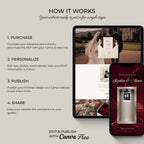 Step-by-step guide showing how to edit, publish and share the Burgundy Wedding Website template.