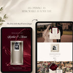 Animated photo booth feature included with the Burgundy Wedding Website template.