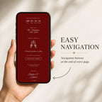 Mobile-friendly burgundy save the date website with smooth navigation and interactive wedding features.