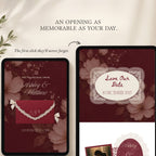 Mobile-friendly burgundy wedding website template shown adapting automatically to different screen sizes.