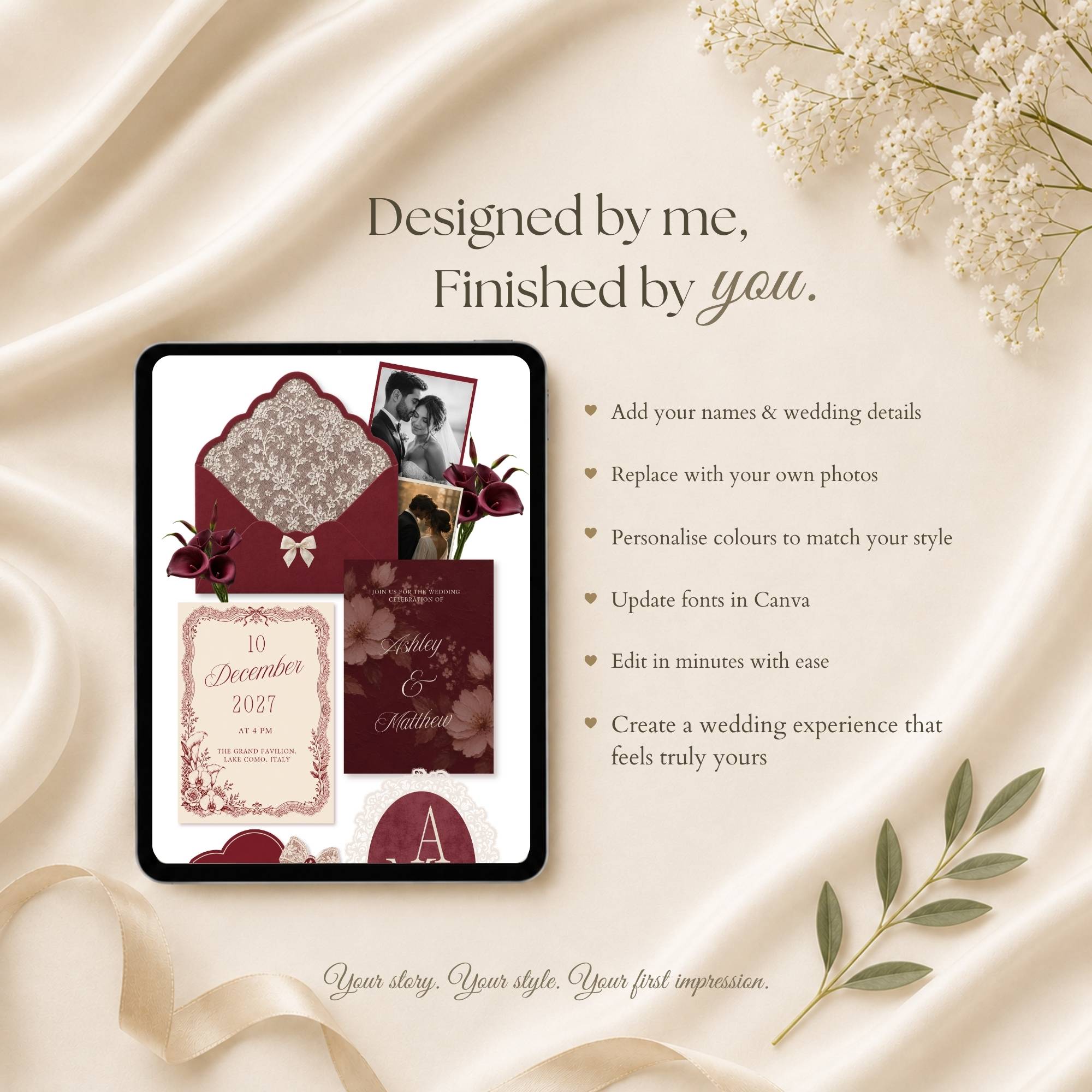 Wedding details page with ceremony reception and travel information