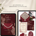 Burgundy Canva wedding website homepage with floral details and wedding information