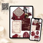 Mobile wedding website template with elegant burgundy floral design