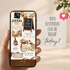 Cafe Bebe digital baby shower invitation displayed on a phone with warm brown French cafe and bakery details.