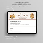 Coordinating Google Forms RSVP template for the Cafe Bebe baby shower website with French cafe themed banner.