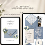 Calla lily wedding website template featuring dusty blue and white floral details