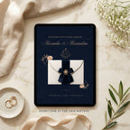 Editable Canva wedding website template with luxury navy wedding theme