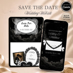 Celestial Save The Date Wedding Website template with RSVP form and editable Canva design