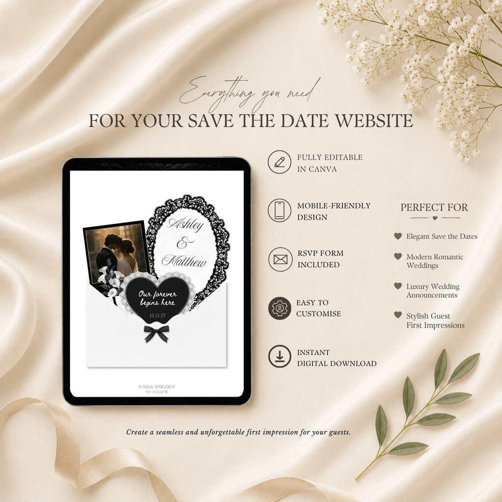 Interactive envelope opening page for celestial save the date wedding website