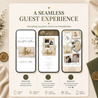 Mobile preview of the champagne beige wedding website showing responsive design and guest-friendly navigation.