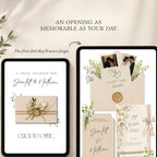 Preview of wedding website pages including opening page and part of the home page.