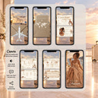 Champagne passport birthday video showing travel opening, passport reveal, birthday invitation, itinerary, RSVP and closing photo scenes.
