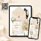 Mobile wedding website template with elegant champagne floral design